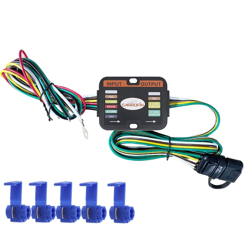 CARROFIX Powered 3-to-2-Wire Trailer Tail Light Converter with 1.5ft Leads and 4.8ft 4-Way Wiring Harness Connector - LED Compatible - Image 2